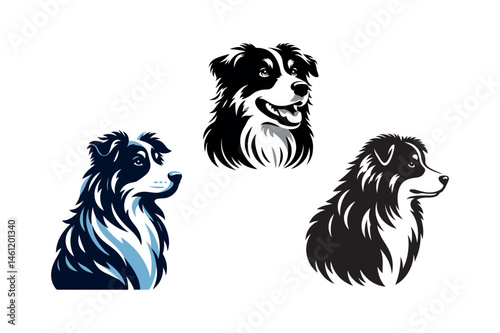 cute austratian shephered puppy dog animal  silhouette vector art icon design illustrations