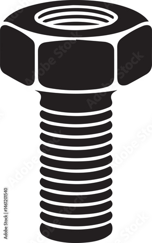 Bolt and Nut Silhouette Vector – Clean Black Fixing Tool Illustration - EPS Format File
