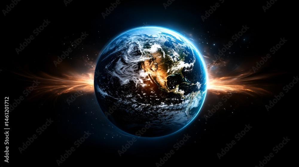 Fototapeta premium Stunning view of Earth from space with vibrant colors and glowing effects