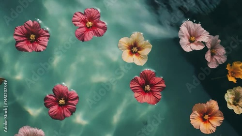 Delicate flowers floating on water