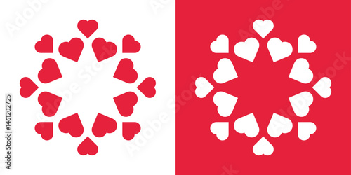 Heart circle logo with star in negative space. Romantic light and love symbol. Elegant vector design.