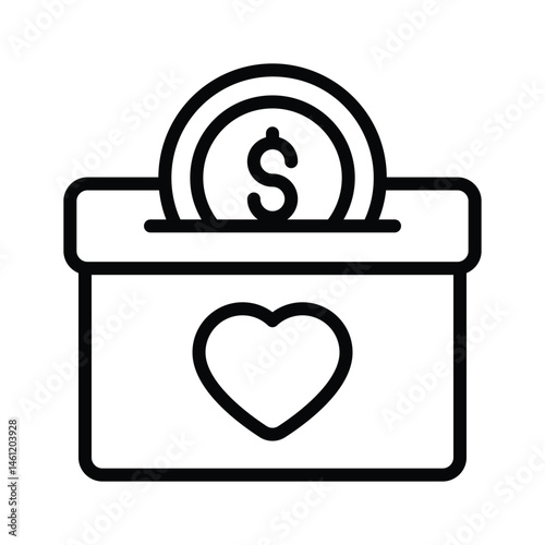 Easy to edit line style icon depicting donation box