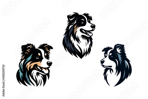 cute austratian shephered puppy dog animal  silhouette vector art icon design illustrations