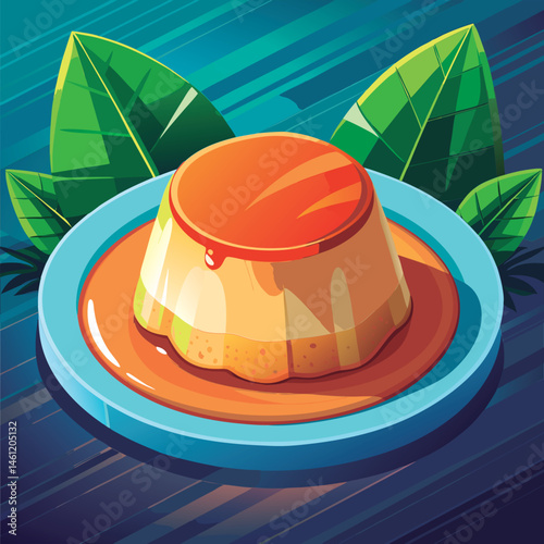 Vector illustration of a Delicious caramel flan dessert.