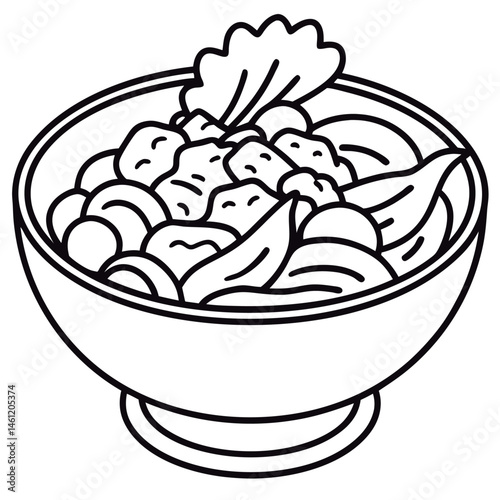 Vector illustration of a Delicious Asian noodle bowl.