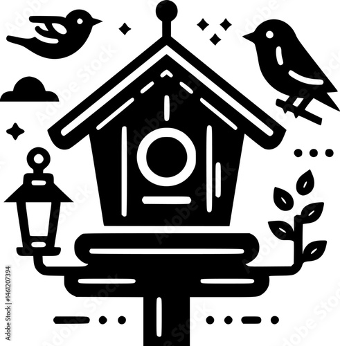 Birdhouse feeder icon black vector silhouette