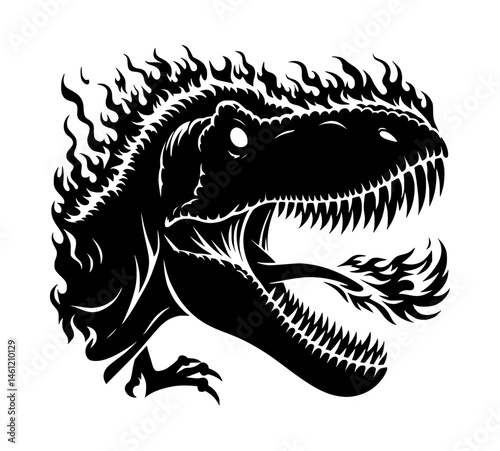 Dinosaur head silhouette black color white background