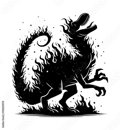 Dinosaur fire breathing silhouette black color vector white background