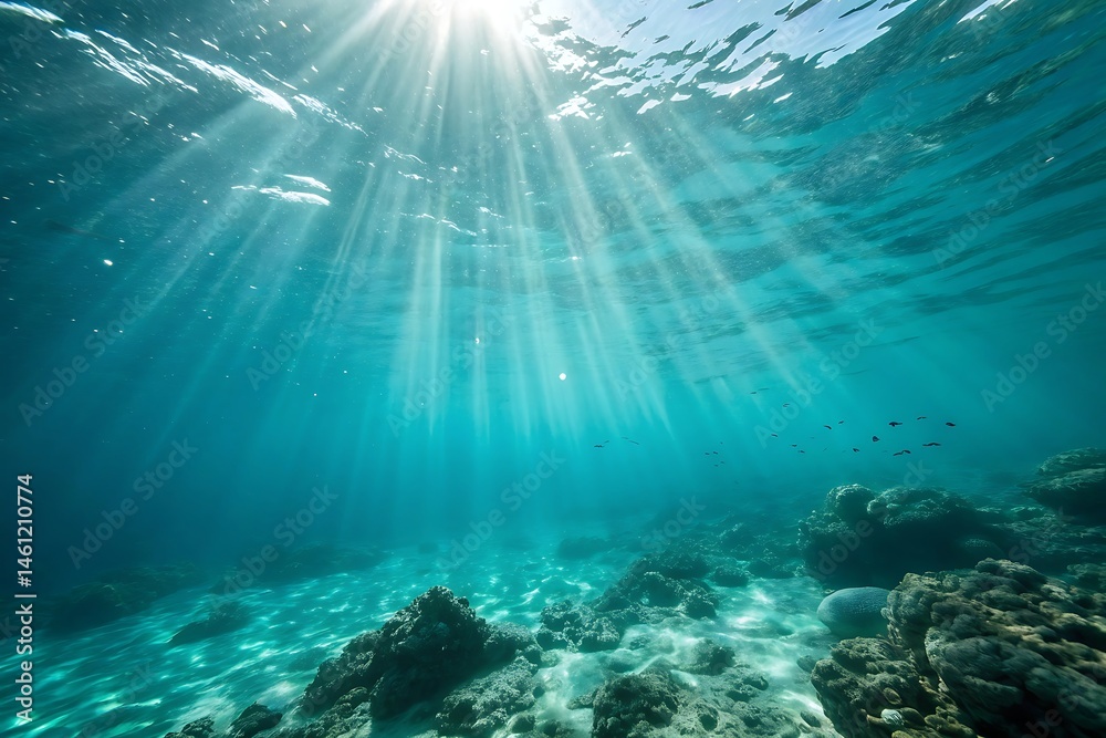 Fototapeta premium Sunlight Rays Illuminating the Underwater World Deep in the Sea