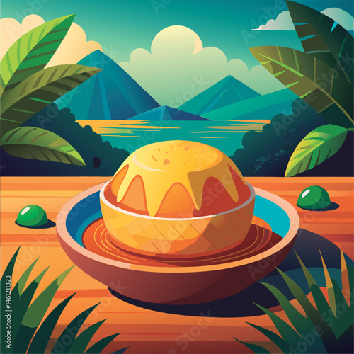 Tropical dessert scene. delicious treat.