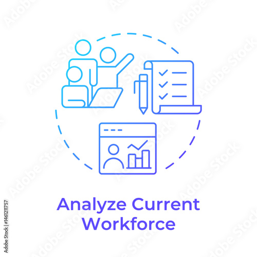 Analyze current workforce blue gradient concept icon. Existing employee base collection. Recruitment forecasting. Round shape line illustration. Abstract idea. Graphic design. Easy to use blog post