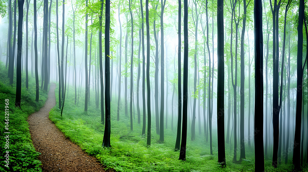 Obraz premium Misty Pixelated Forest Path