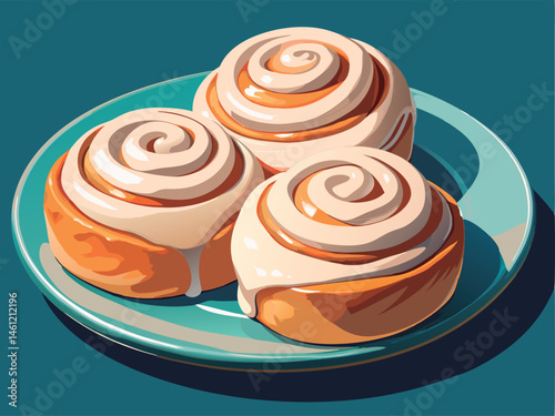 Vector illustration of a Delicious glazed cinnamon rolls.