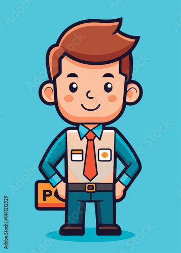 Friendly office worker holding a pass.