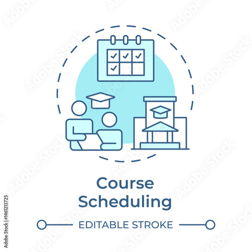 Course scheduling soft blue concept icon. Student services. Teaching plan, tutoring. Round shape line illustration. Abstract idea. Graphic design. Easy to use in article, infographic
