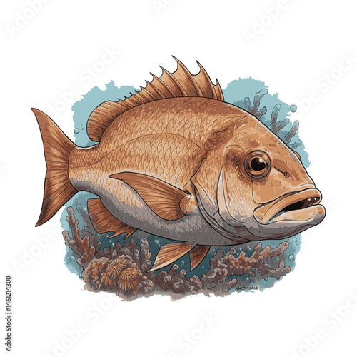 Underwater Grouper Fish Vector – Coral Reef Predator Illustration