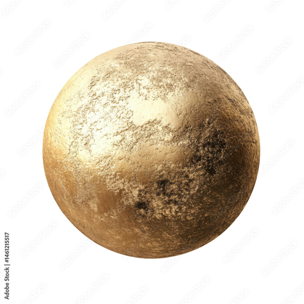 Naklejka premium Golden textured sphere with rough surface and natural patterns, cut out - stock png.