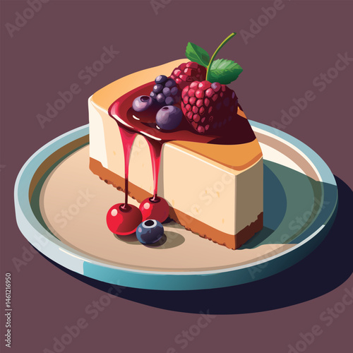 Vector illustration of a Delicious berry cheesecake slice.