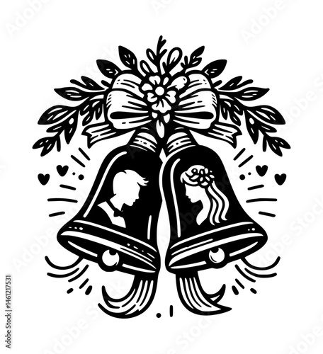 Wedding bells just married coloring page for kids black color vector white background silhouette