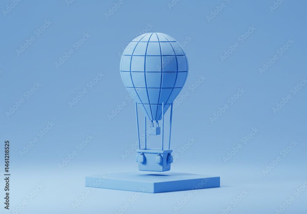 Obraz premium Blue Hot Air Balloon Illustration on Pedestal Dreamy Minimalist
