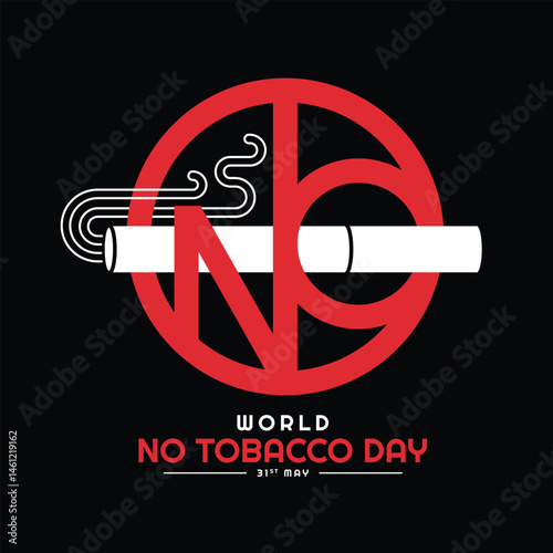 World No Tobacco day - White Cigarette sign in red circle with NO letter on black background vector design