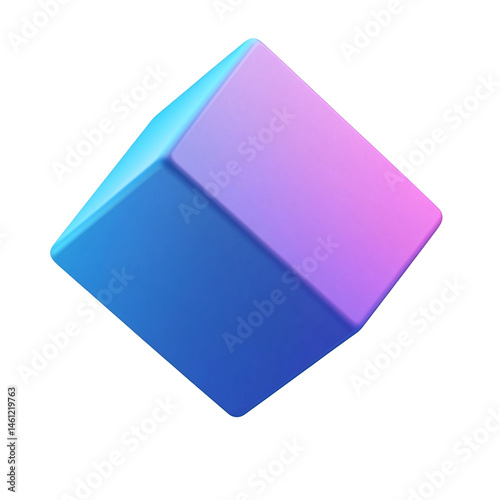 3D rendered cube with a gradient of blue and pink isolated on transparent or white background. PNG Generative ai