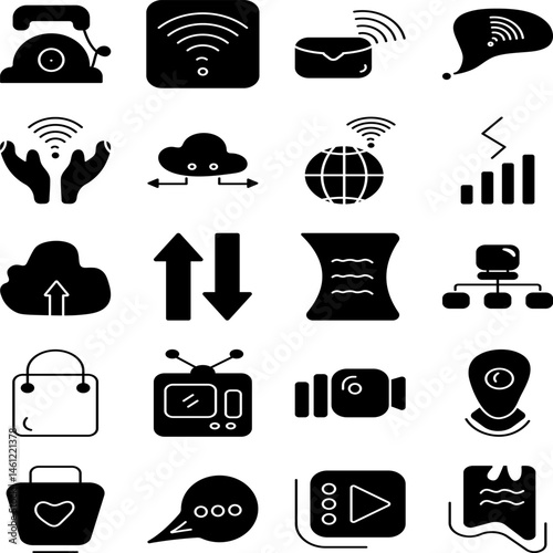 Solid black glyph icon of a wireless network signal enclosed in a rounded square, representing digital connectivity, internet access, and seamless data communication. Ideal for apps, UI designs, and t