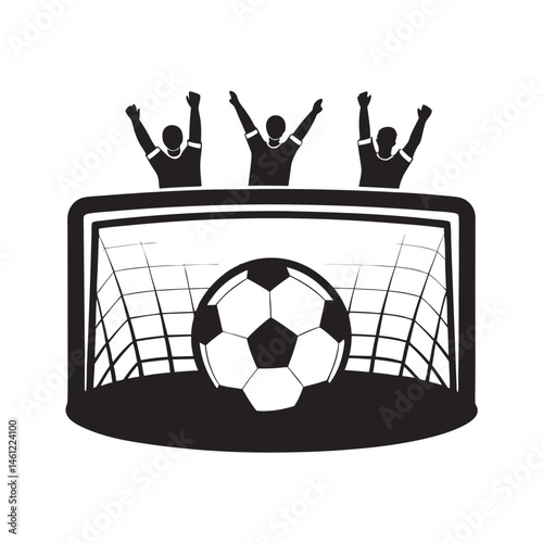 Soccer Goal Celebration with Players Celebrating in Silhouette  