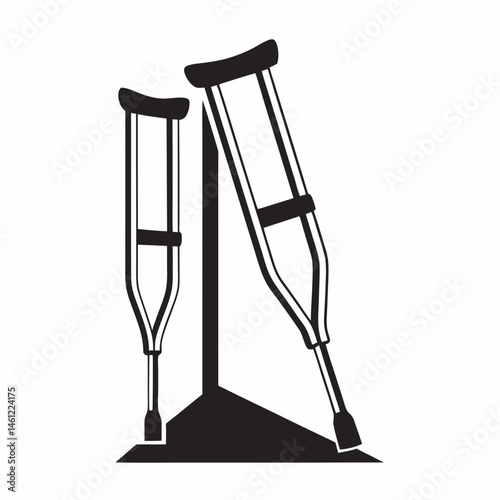 Crutches Leaning Against a Wall Symbolizing Support and Recovery for Health Blogs, Medical Websites, Rehabilitation Resources, and Injury Awareness Articles  