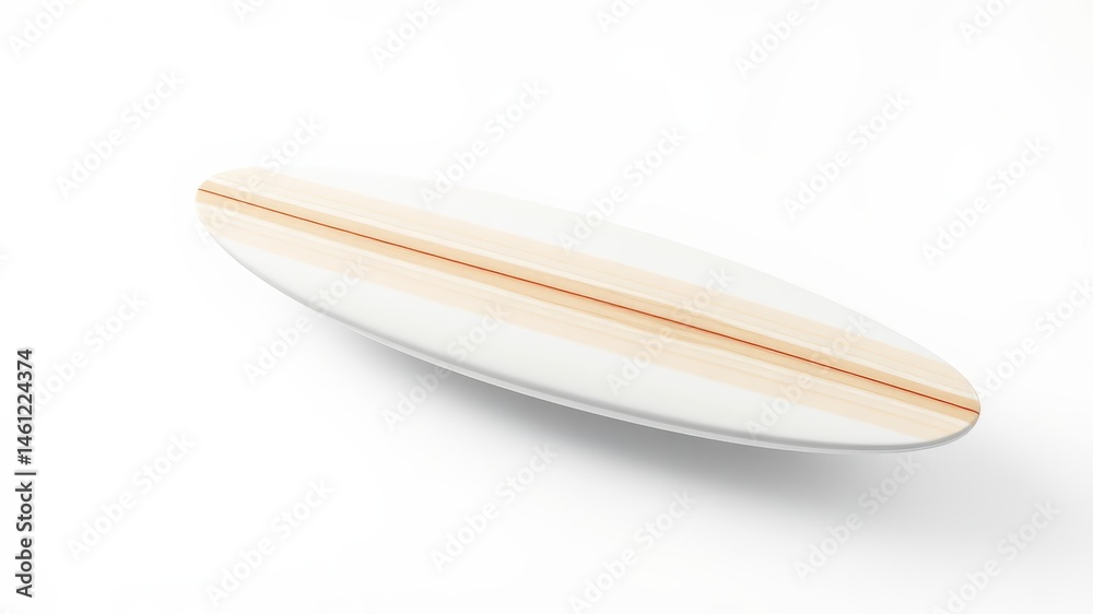 Fototapeta premium A stylish wooden surfboard with a minimalist design rests on a white background perfect for summer surfing imagery.