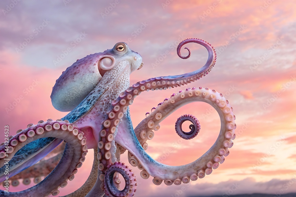 Obraz premium An Amazing Octopus Emerges from the Pink and Purple Skies