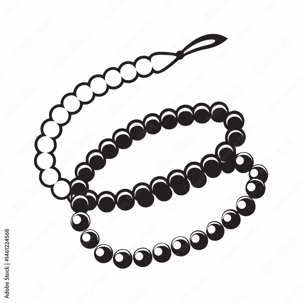Obraz premium Black and White Beaded Prayer Necklace with String for Spirituality, Faith-Based Blogs, Meditation Practices, and Mindfulness Content 