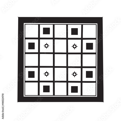 Geometric Pattern of Black and White Squares with Decorative Elements for Graphic Design, Print Media, Branding Projects, and Artistic Applications  