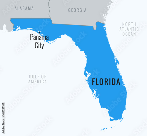 Map of Florida State, USA with Panama City Locate Map
