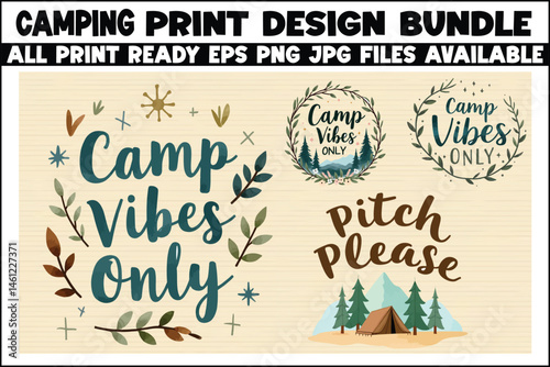 A set of logos on the theme of camping Silhouette of a fores