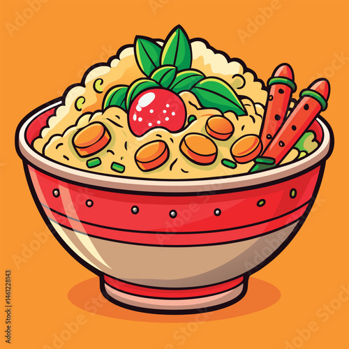 Cartoon bowl of flavorful noodles.