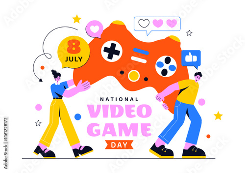 National Video Game Day Vector Illustration Featuring a Modern Game Console, Professional Gamer Setup, and Live Streaming Concept Background