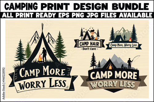 A set of logos on the theme of camping Silhouette of a fores