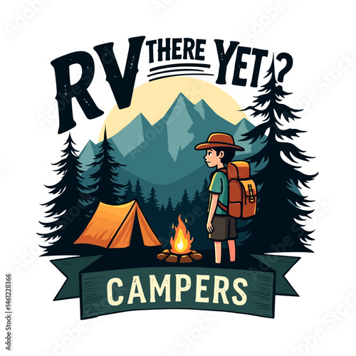A set of logos on the theme of camping Silhouette of a fores