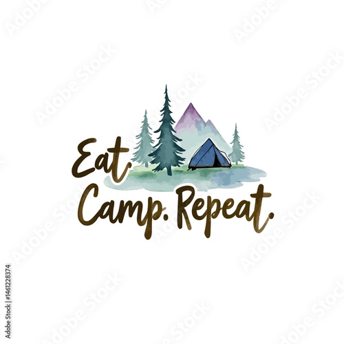 A set of logos on the theme of camping Silhouette of a fores