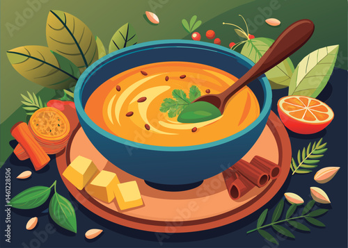 Delicious autumn soup in a bowl.