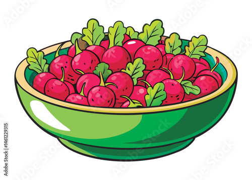 Colorful radish salad in a green bowl.