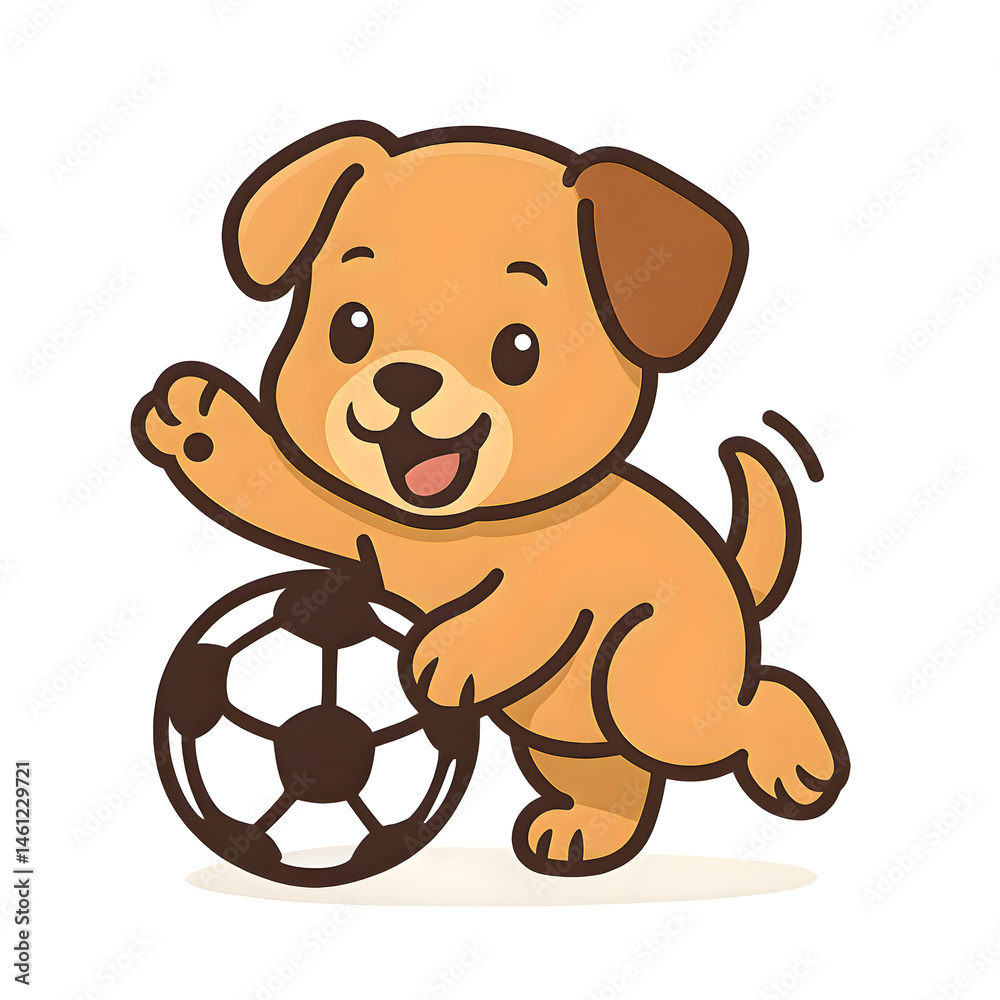 Fototapeta premium Cute Dog Cartoon Playing Football – Vector Icon Logo Illustration