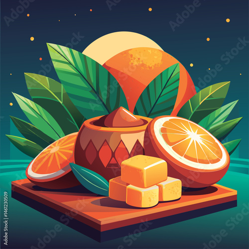 Citrus delight on a wooden board.