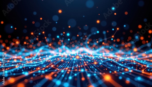 Wallpaper Mural a digital illustration showing moving dots and lines forming a network connection structure Torontodigital.ca