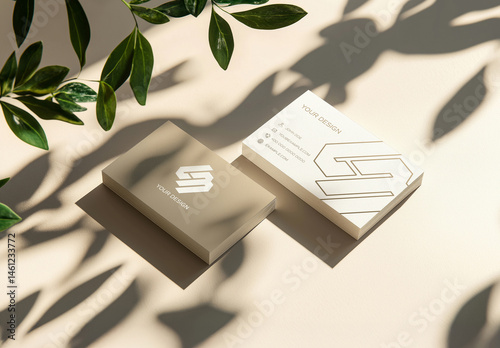 Two Business Cards Mockup On Empty Surface With Soft Shadows