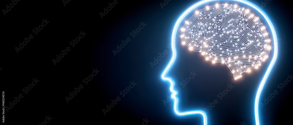 Obraz premium Neural Network Brain Connectivity Concept in Head Silhouette Artificial Intelligence Theme