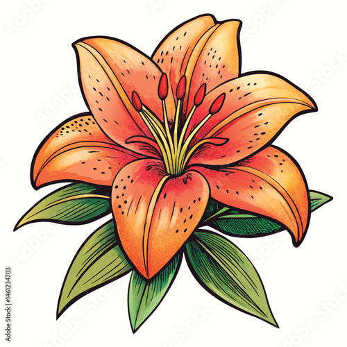 Ornate orange lily flower design.