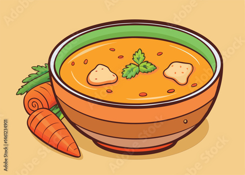 Colorful bowl of soup with carrots.