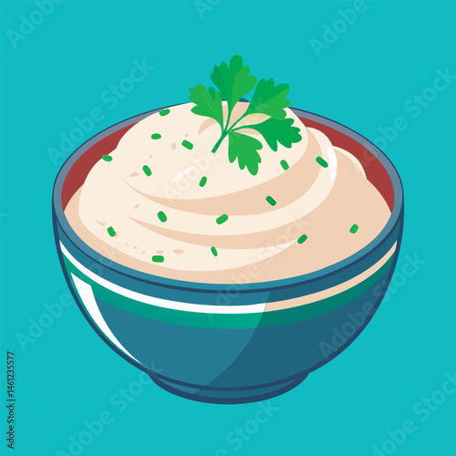Creamy dip in a bowl. garnished.